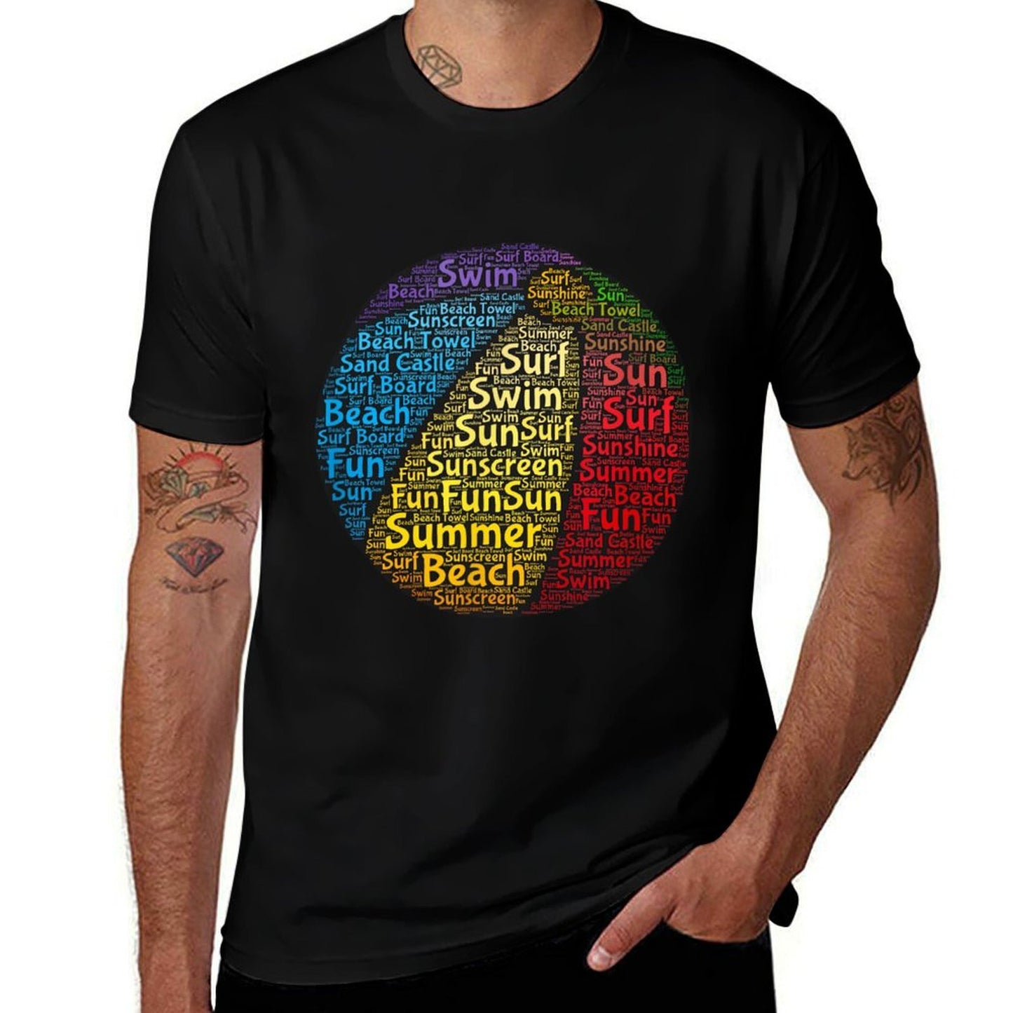 Summer Time By The Pool Beach Ball Word Cloud  Eco-friendly Material T-Shirt