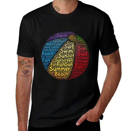 Summer Time By The Pool Beach Ball Word Cloud  Eco-friendly Material T-Shirt