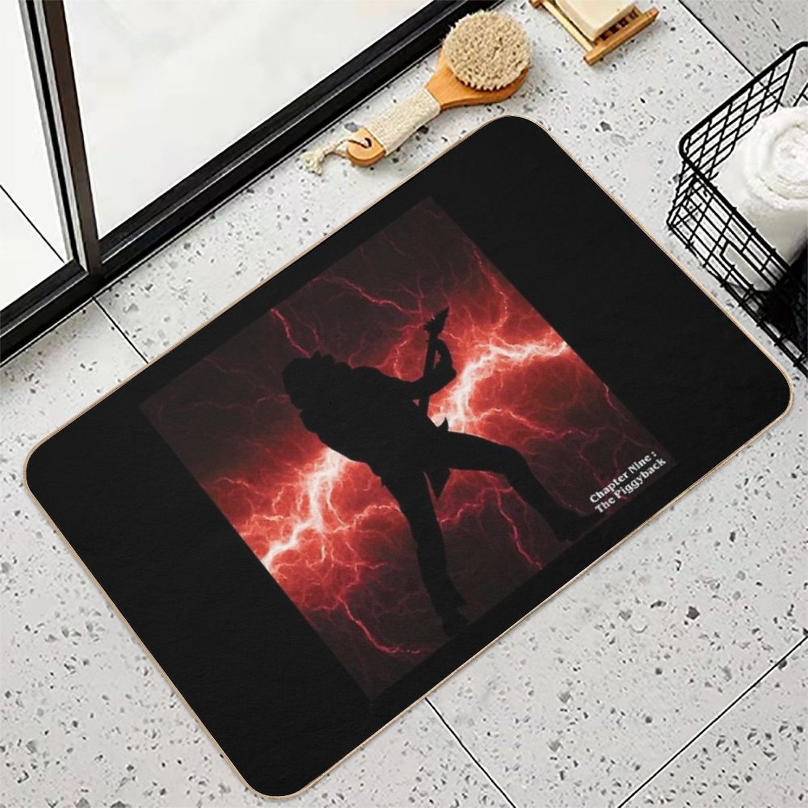 Stranger Things  Eddie Munson with His Guitar - She Was Destined for An Alternate Dimension.  Stain-Proof Bath Mat