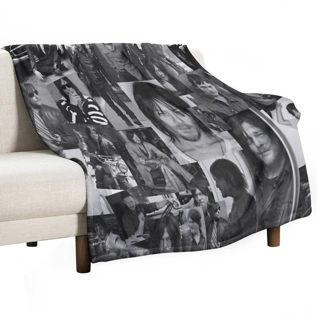 Norman Reedus Black And White Aesthetics Photo Collage Shrink-resistant Throw Blanket