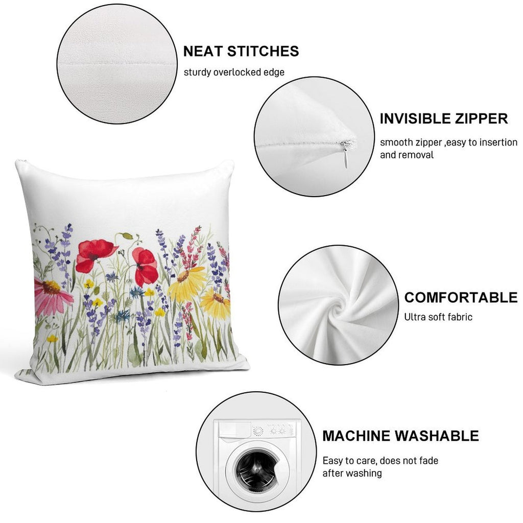 Wildflower Meadow Soft Shrink-Resistant Throw Pillow