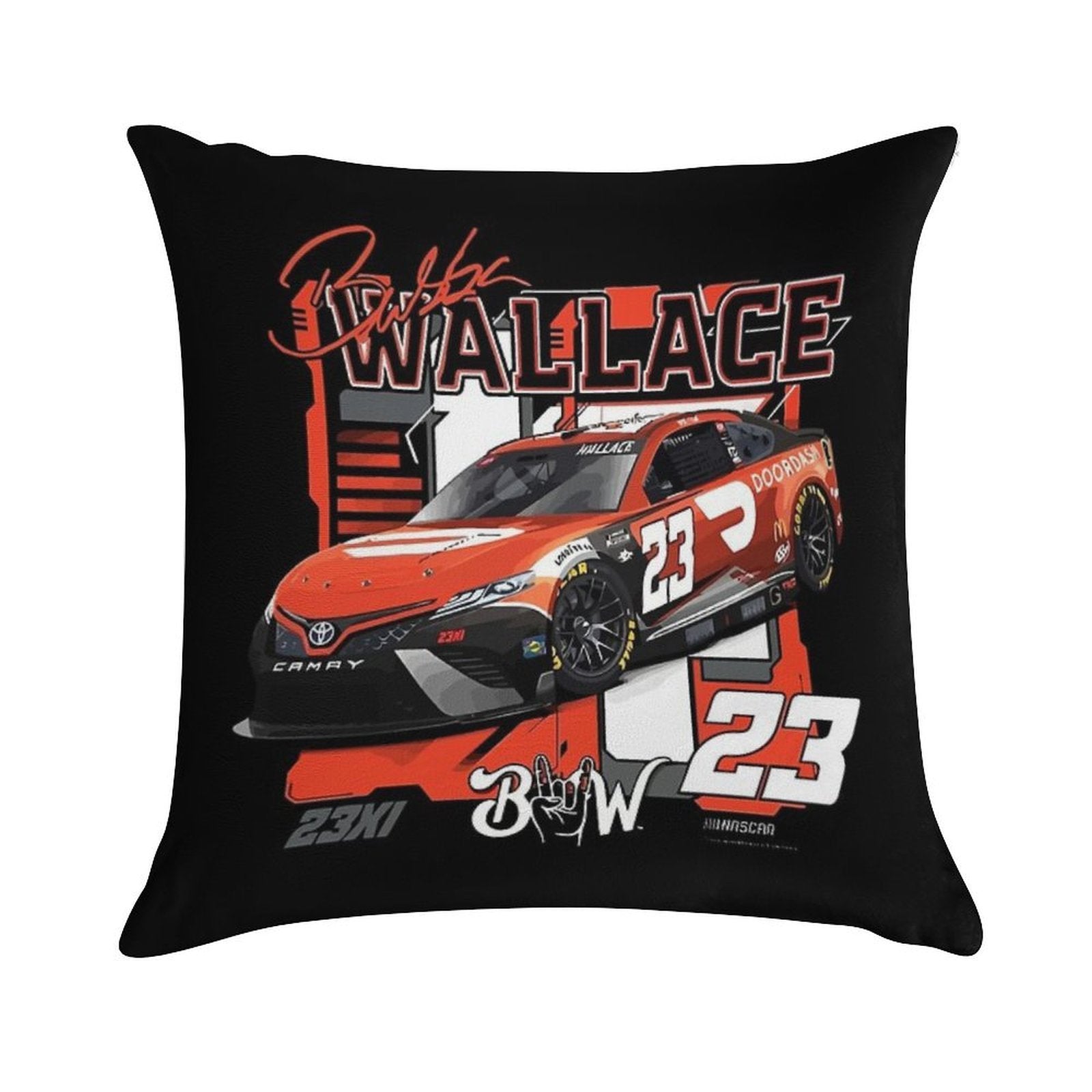 Bubba Wallace 23 Nascar Racing Car Soft Hidden Zipper Throw Pillow