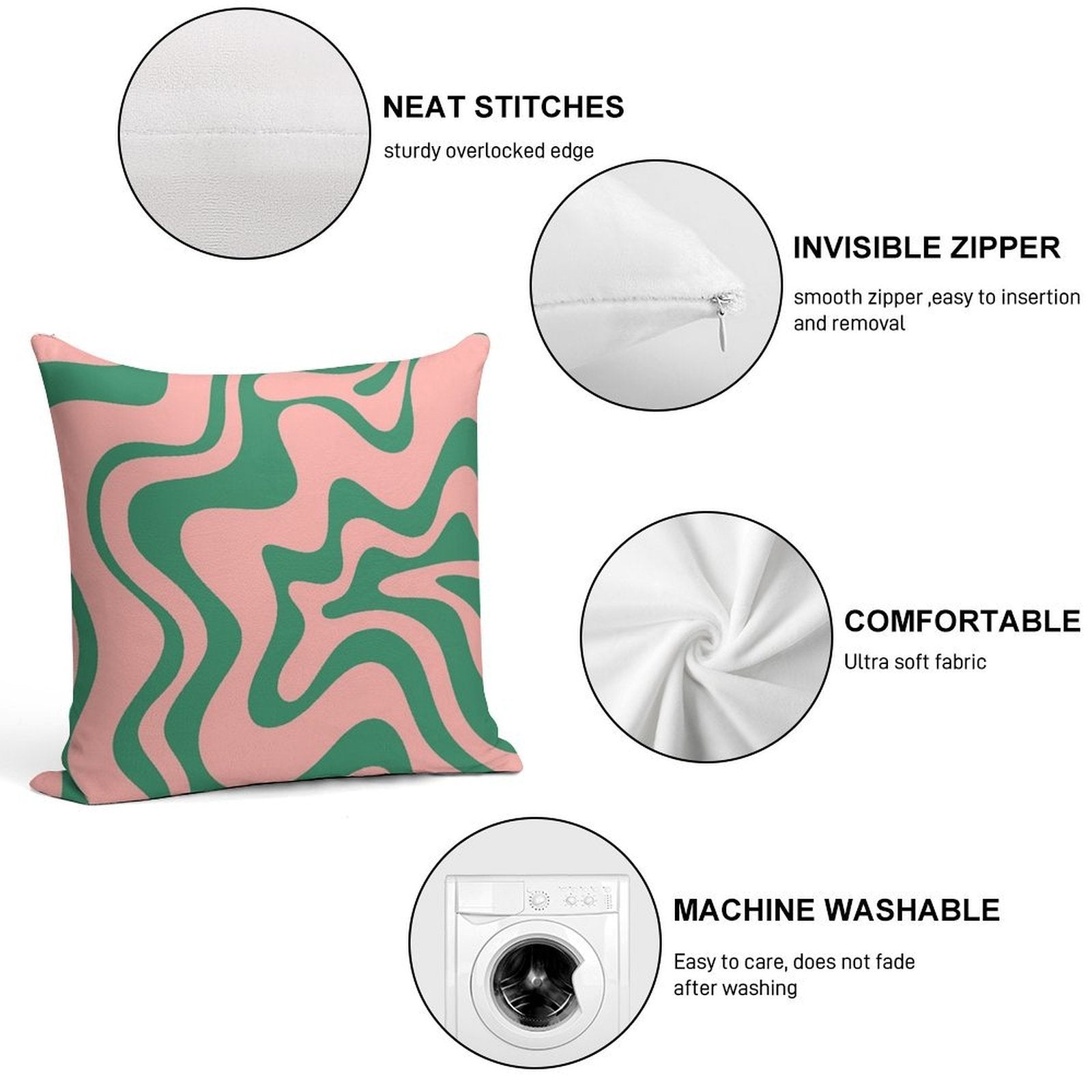 Liquid Swirl Contemporary Abstract Pattern in Pink And Green Soft Bedroom Essential Throw Pillow