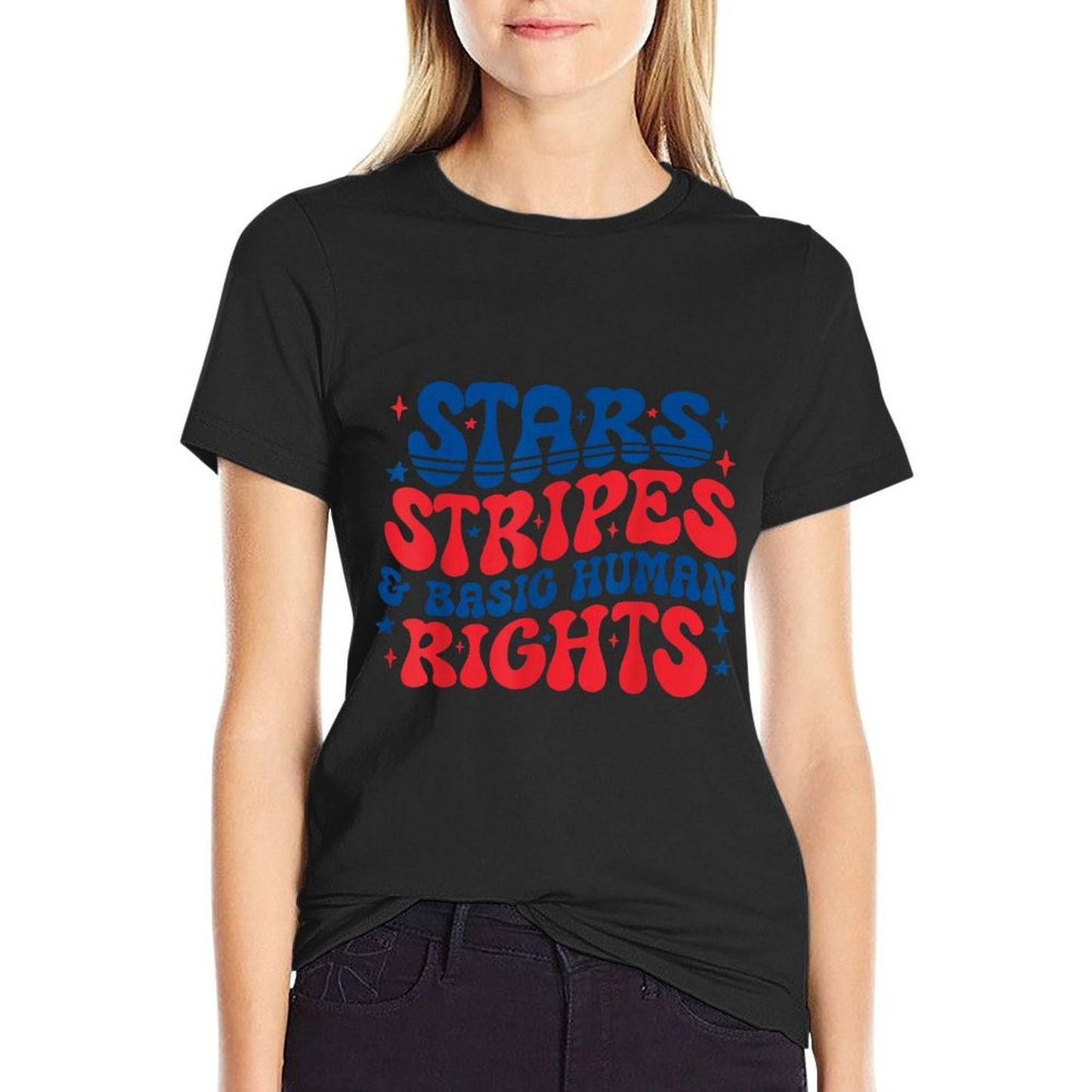Stars Stripes And Human Rights Funny 4th Of July Political  Rolled Sleeves T-Shirt