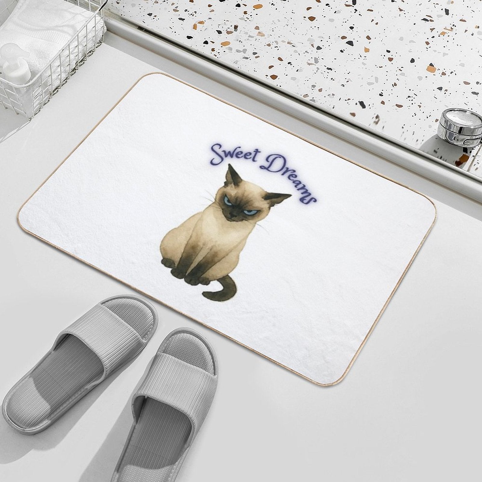 Sweet Dreams – Grumpy Siamese Cat Humor Design  Anti-Trip Bath Mat