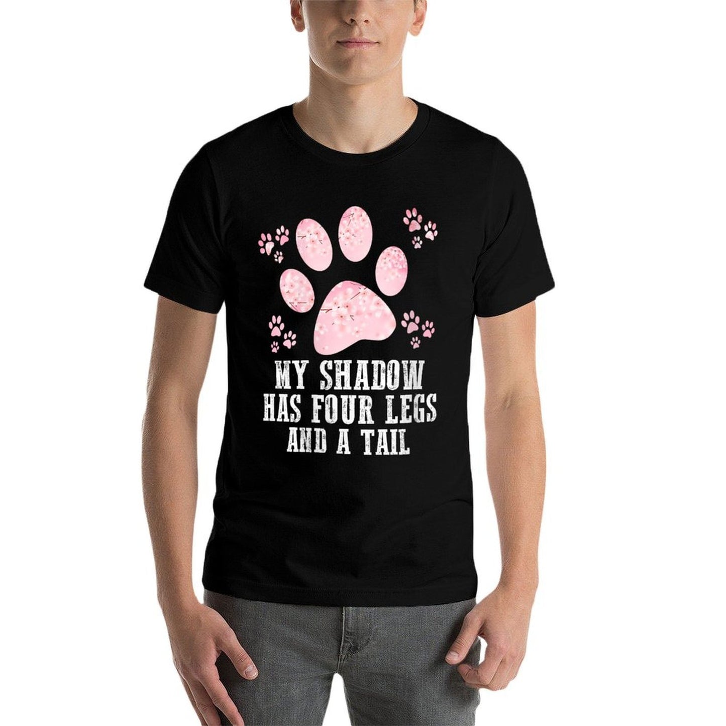Womens Cute Dog Paw Spring Flower My Shadow Has Four Legs And Tail  Slim-fit Cut T-Shirt