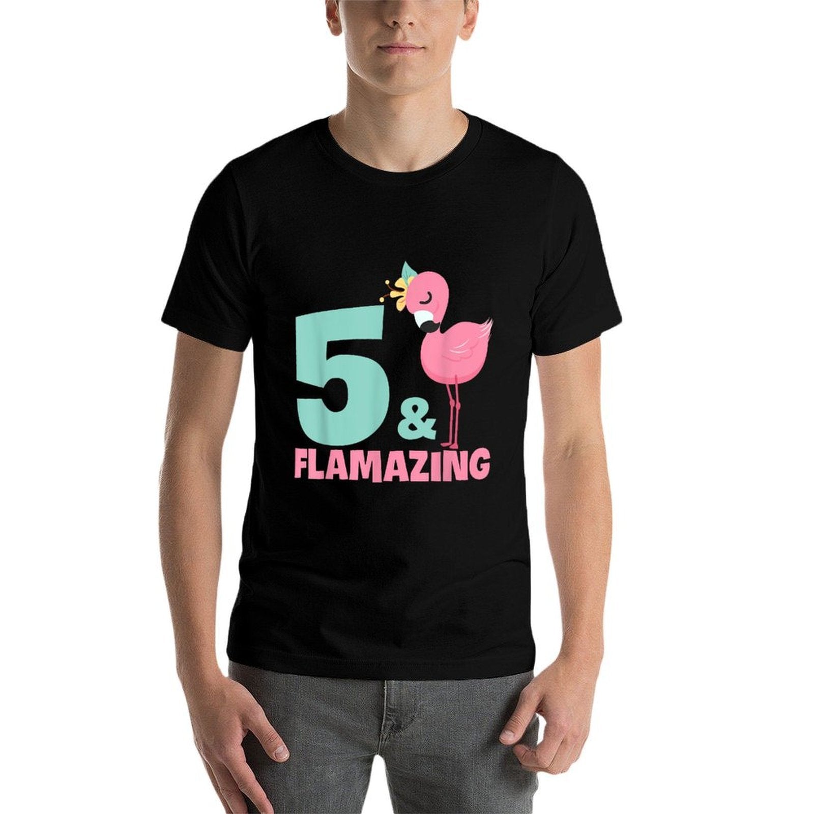 Flamingo Girl Birthday Party Theme 5 Years Old & Flamazing  Stretchy T-Shirt