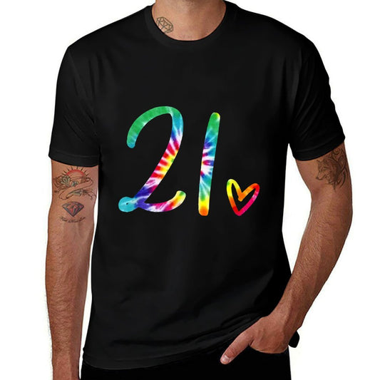 Women Colorful Tie Dye 21 Heart Funny 21st Birthday Party  Durable T-Shirt