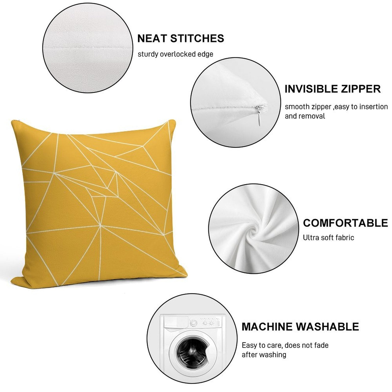 Yellow And White Geometric Lines Soft Anti-Pilling Throw Pillow