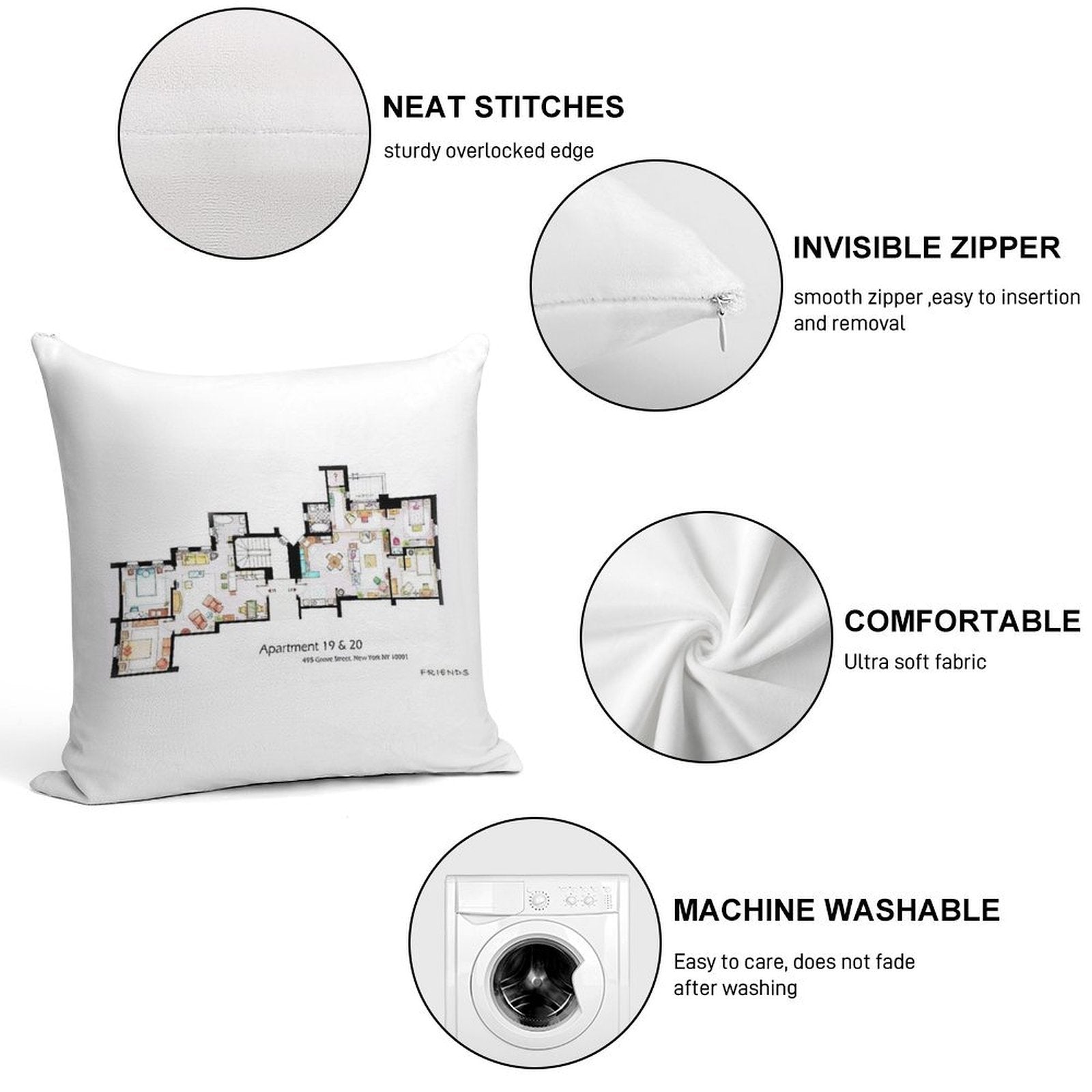 495 Grove Street, New York NY 10001 Soft Multiple Sizes Throw Pillow