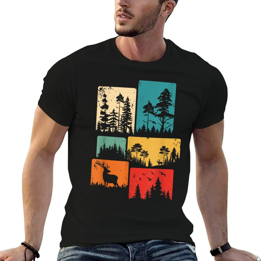Trees Wildlife Nature Outdoor Vintage Forest  Ribbed Collar T-Shirt