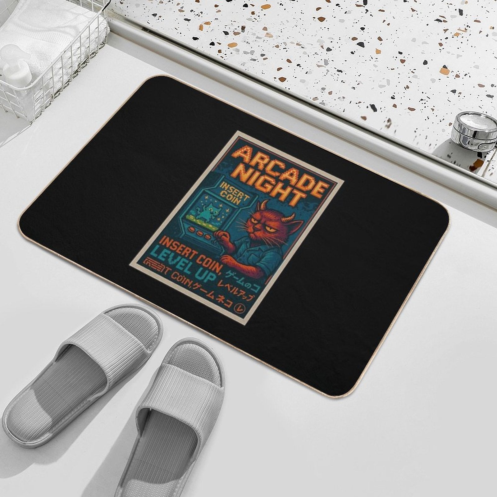 Arcade Night Leveling Up in Silence  Non-Slip Bath Mat