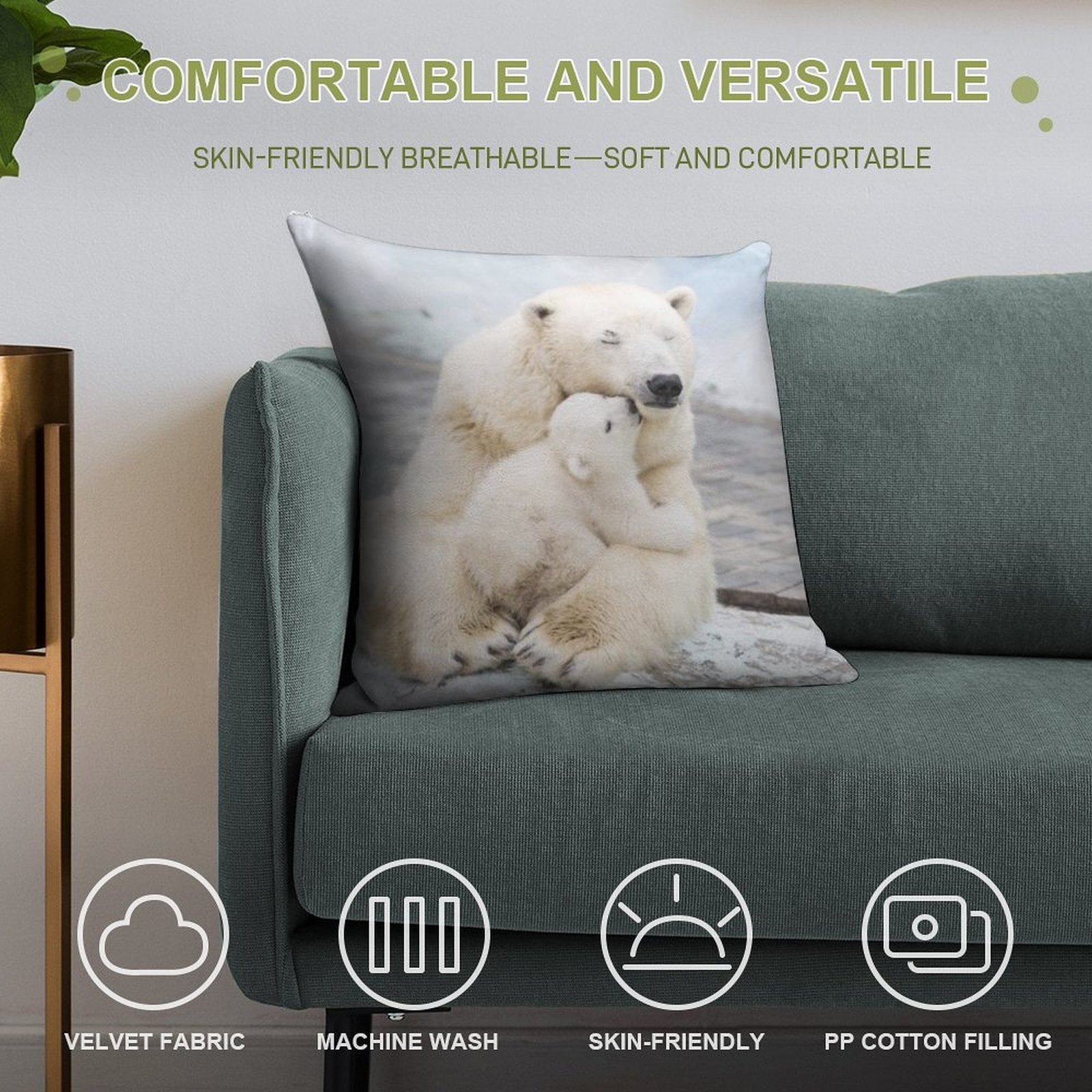 Polar Bear And Baby Soft Fade-Resistant Throw Pillow