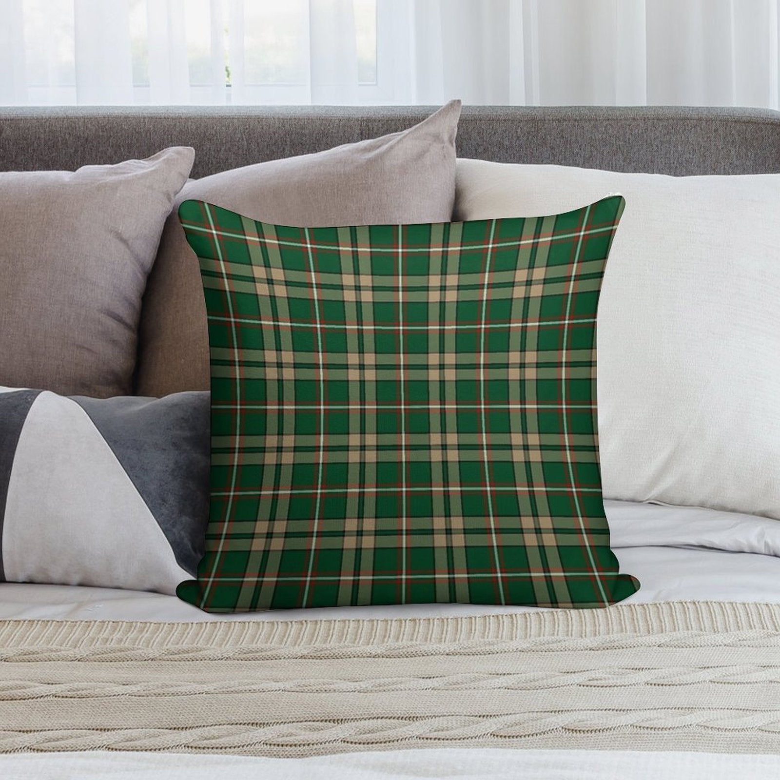 O'Neill Tartan Tan And Green Irish Plaid Soft Ultra-Soft Texture Throw Pillow