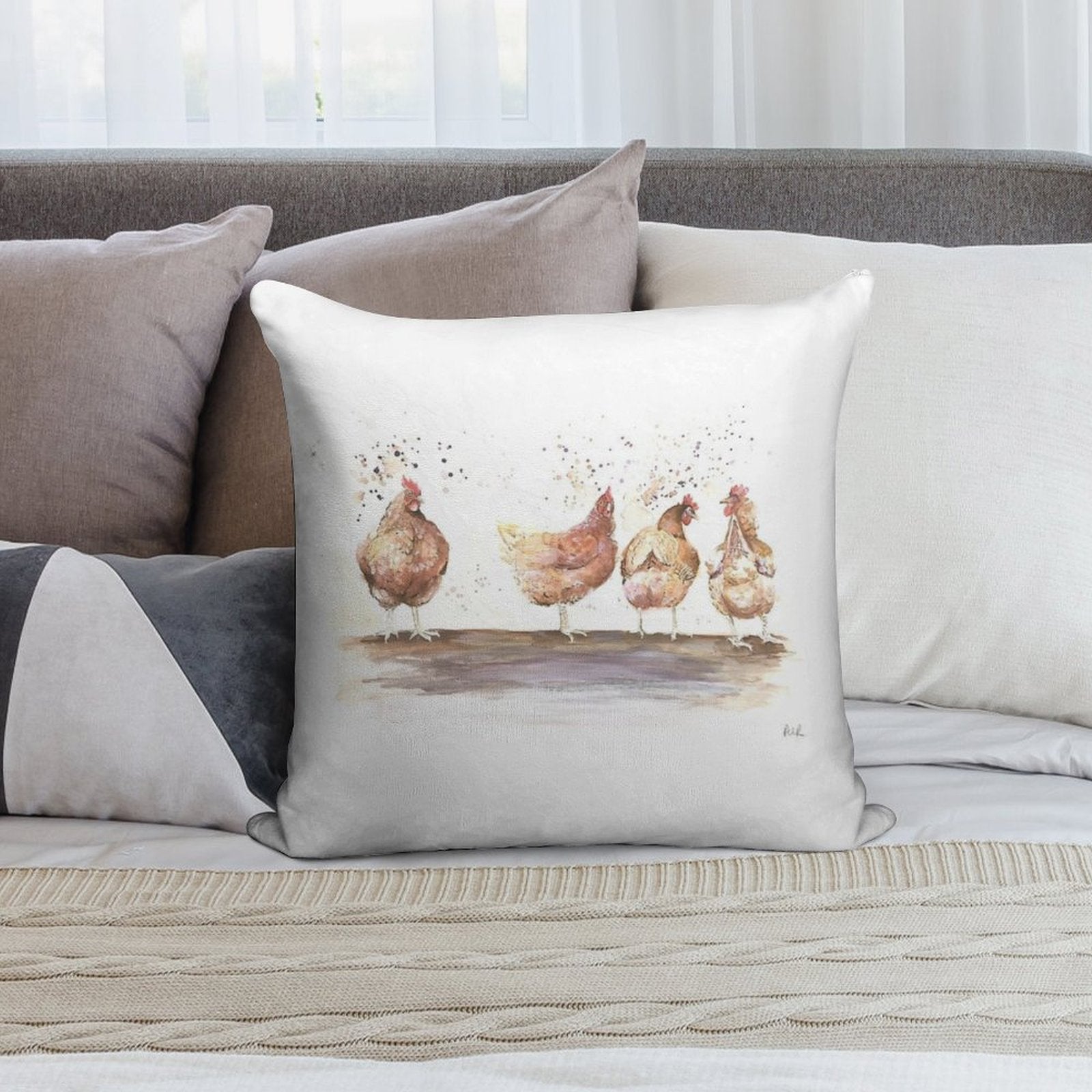 Watercolour Chickens Soft Warmth Comfort Throw Pillow