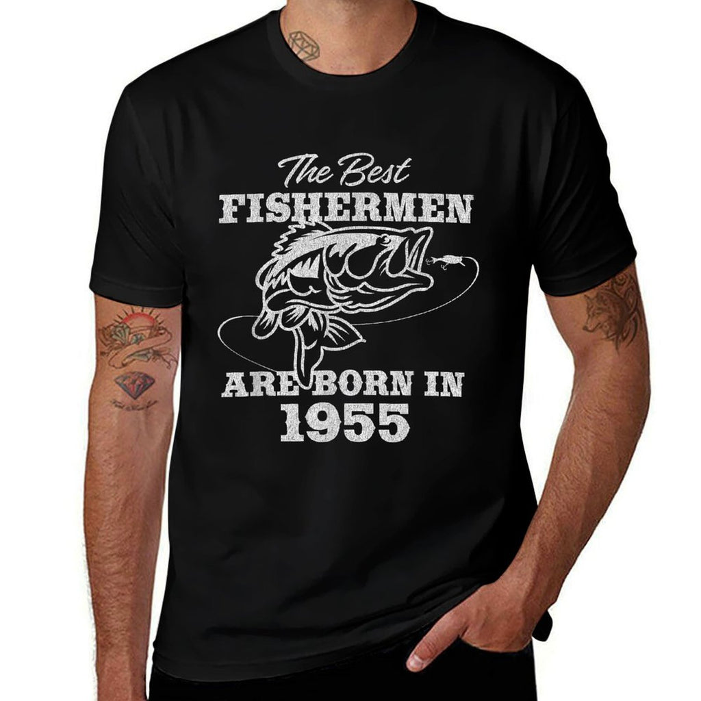 70 Year Old Fisherman Fishing 1955 70th Birthday  Oversized Silhouette T-Shirt