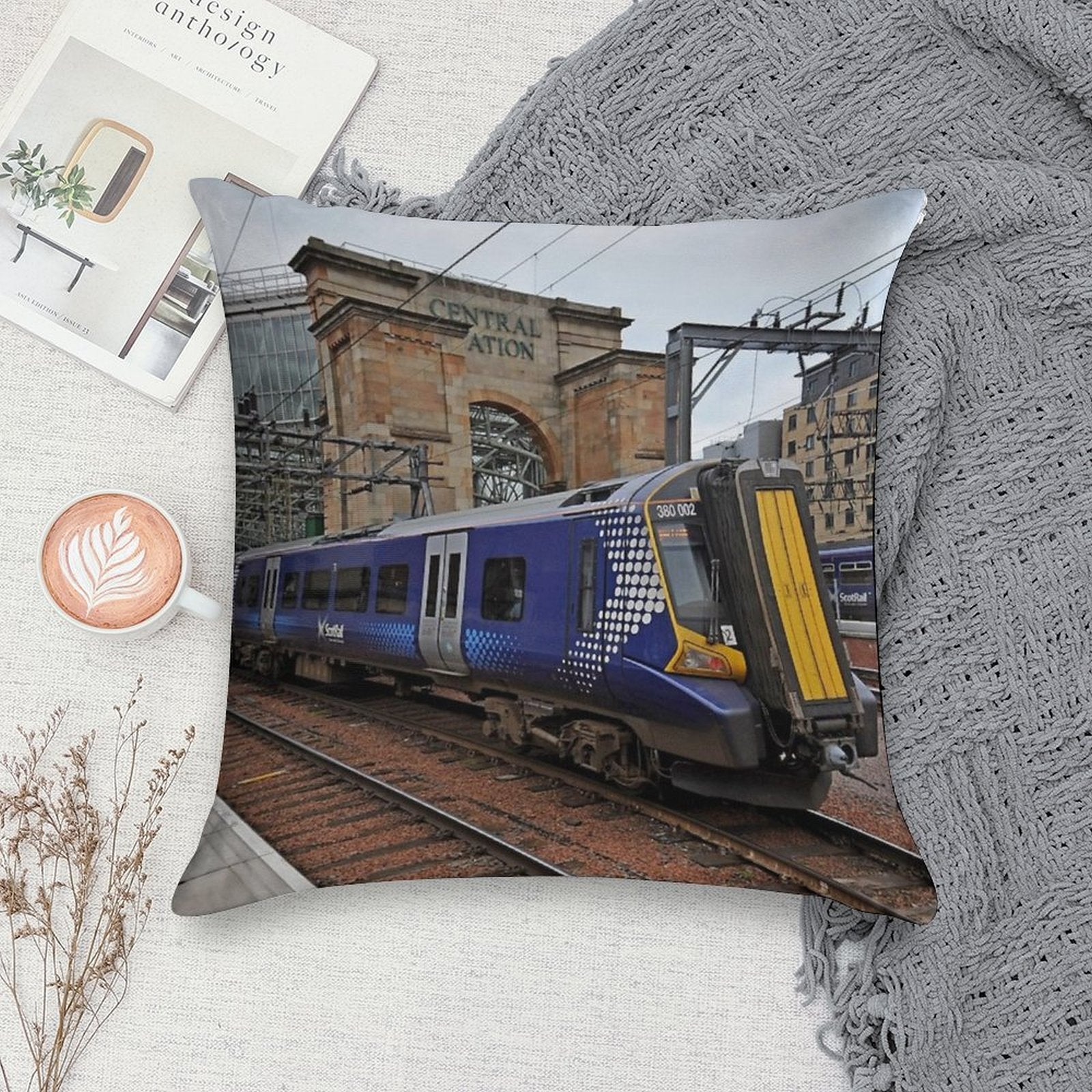 Scotrail Class 380 at Glasgow Central Soft Easy Maintenance Throw Pillow
