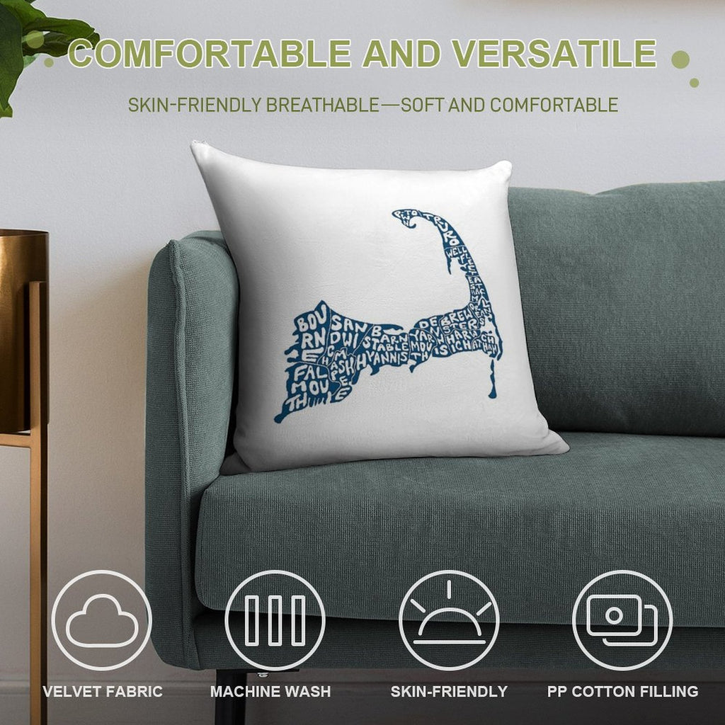 Hand Drawn Cape Cod Map Soft Luxury Feel Throw Pillow