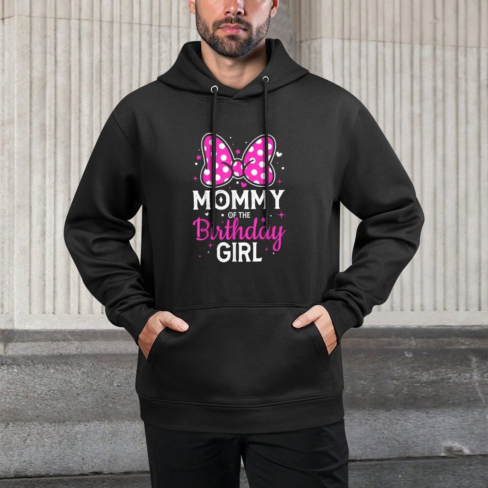 Daddy of The Birthday Girl Cute Pink Bow Family Matching Versatile Streetwear Hoodie