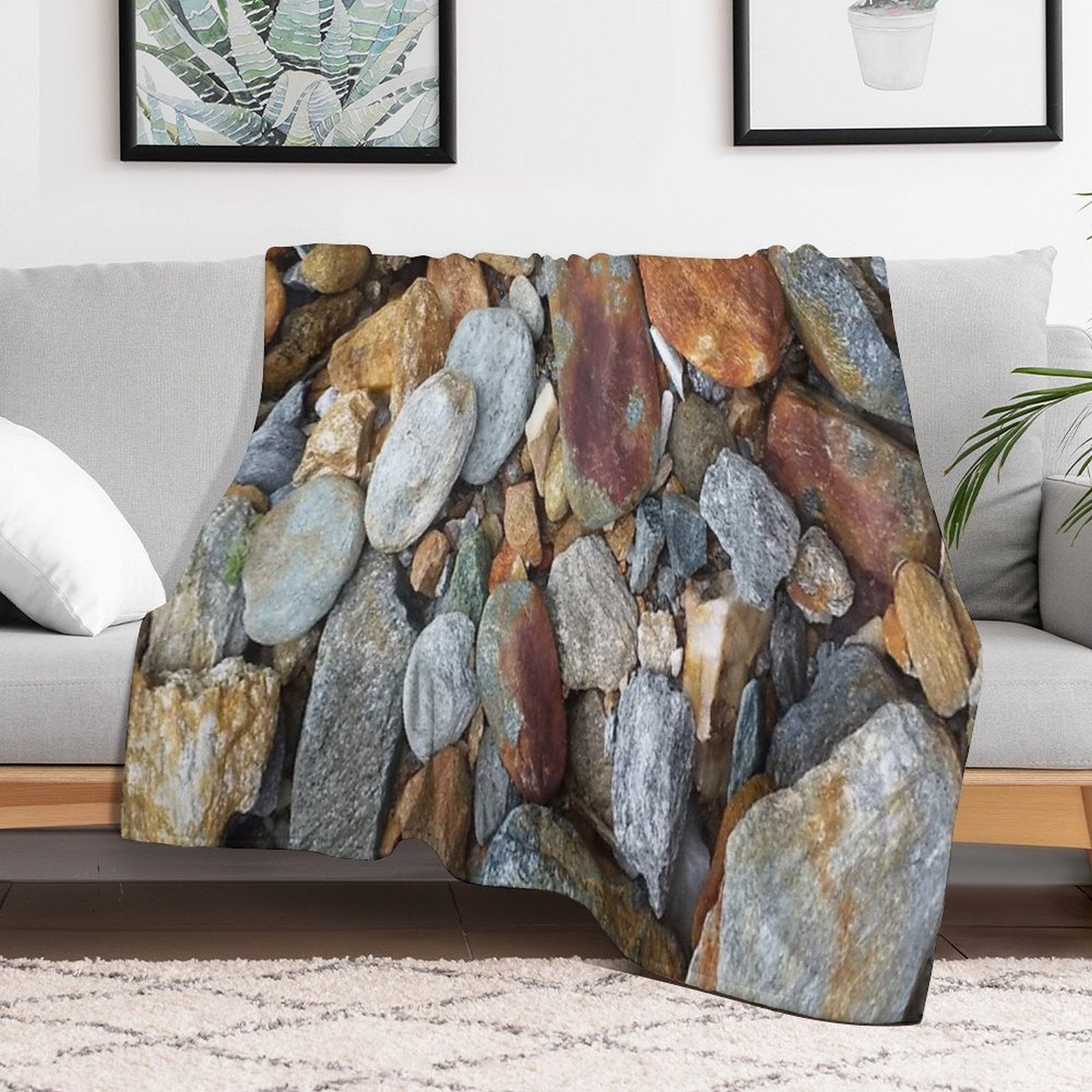 Natural River Stones, Mineral Rocks Versatility Throw Blanket
