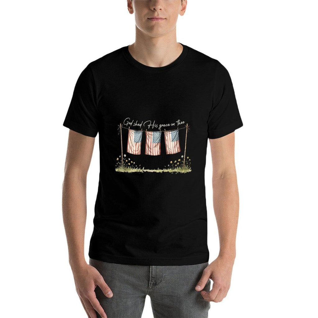 America God Shed His Grace on Thee 4th of July Men Women  Eco-friendly Material T-Shirt
