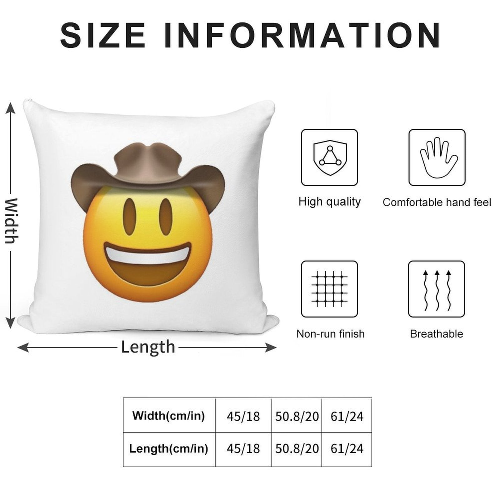 Cowboy Hat Smiley Face Emoji Soft Luxury Feel Throw Pillow