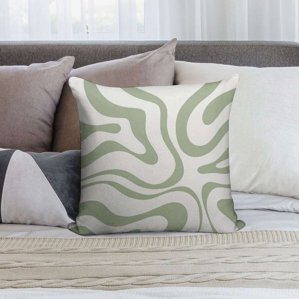 Modern Liquid Swirl Abstract Pattern in Sage Green Tones Soft Warmth Comfort Throw Pillow