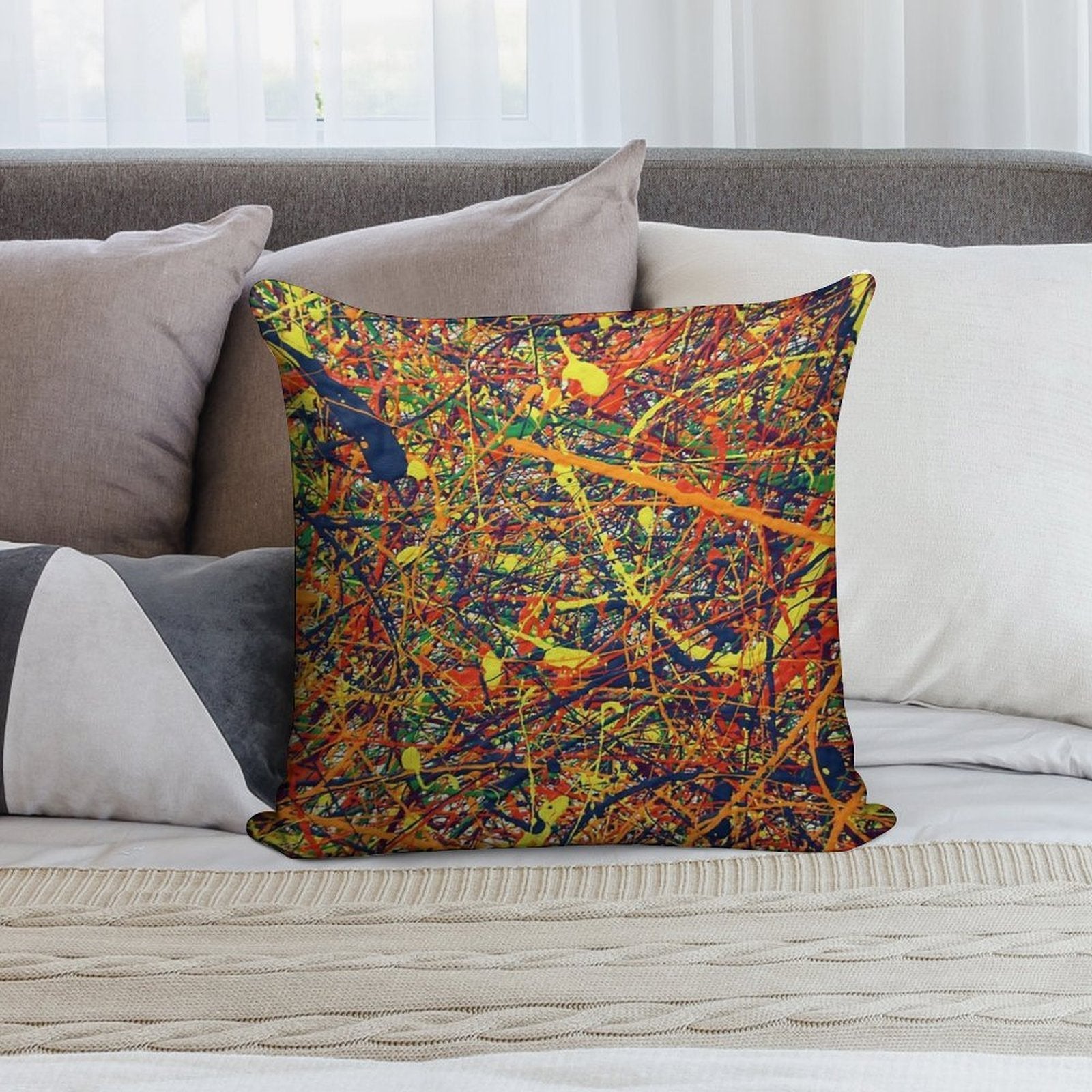 Modern Abstract Jackson Pollock Painting Original Art Titled Constant Harmony Soft High-Density Material Throw Pillow