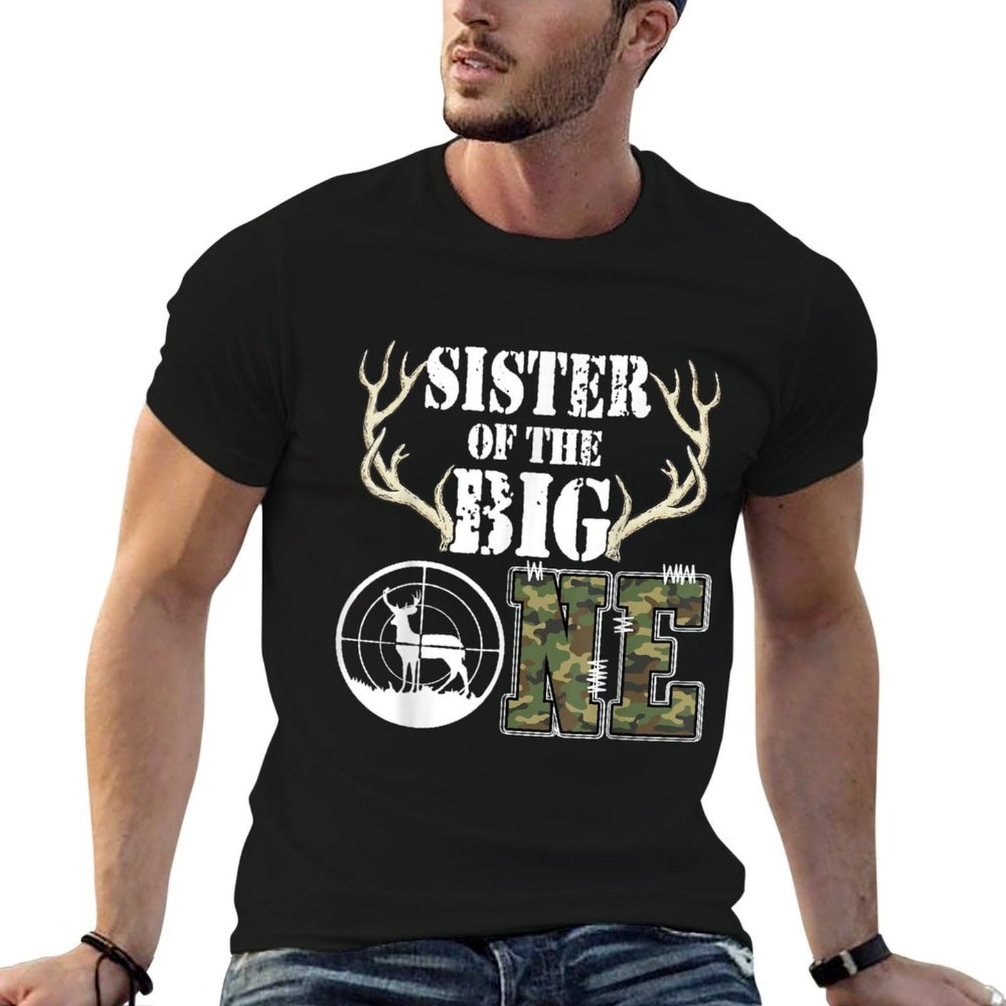 Sister of The Big One Birthday Boy Deer Hunter Camouflage  Relaxed-fit T-Shirt