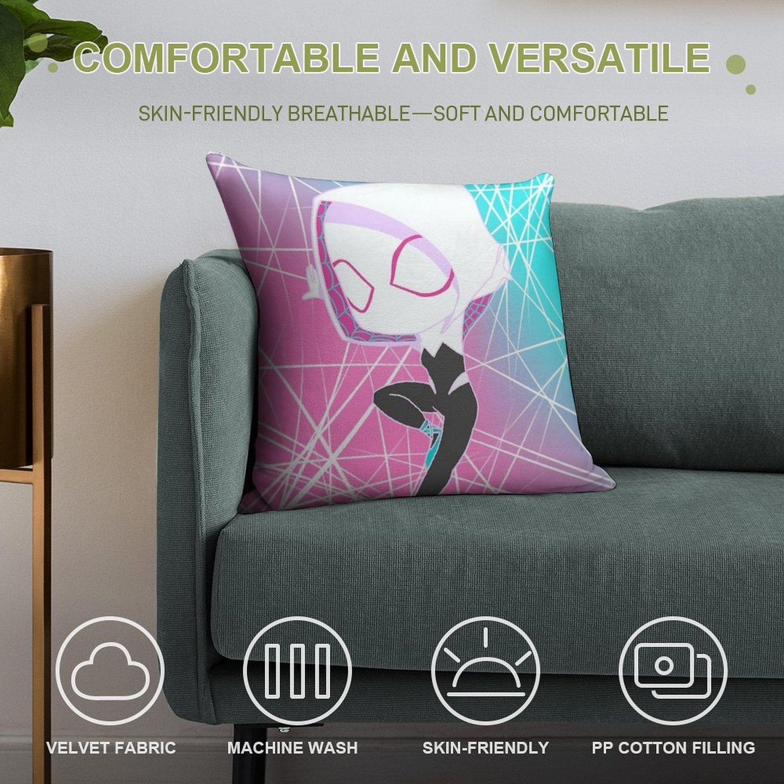 Spider Gwen Soft Decorative Cover Throw Pillow