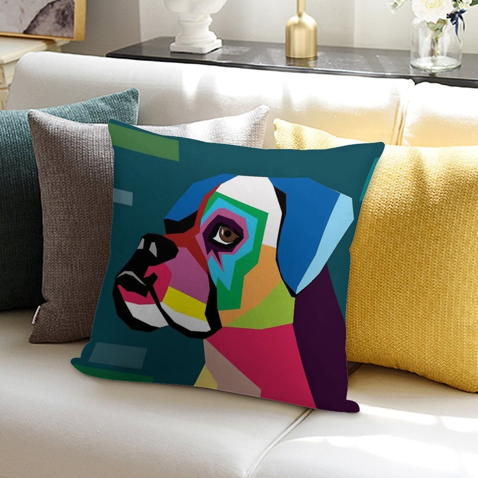 Boxer Soft Short Plush Fabric Throw Pillow