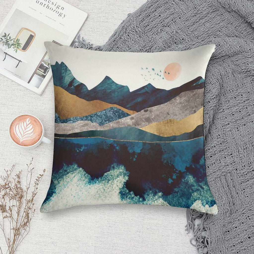 Blue Mountain Reflection Soft Hidden Zipper Throw Pillow