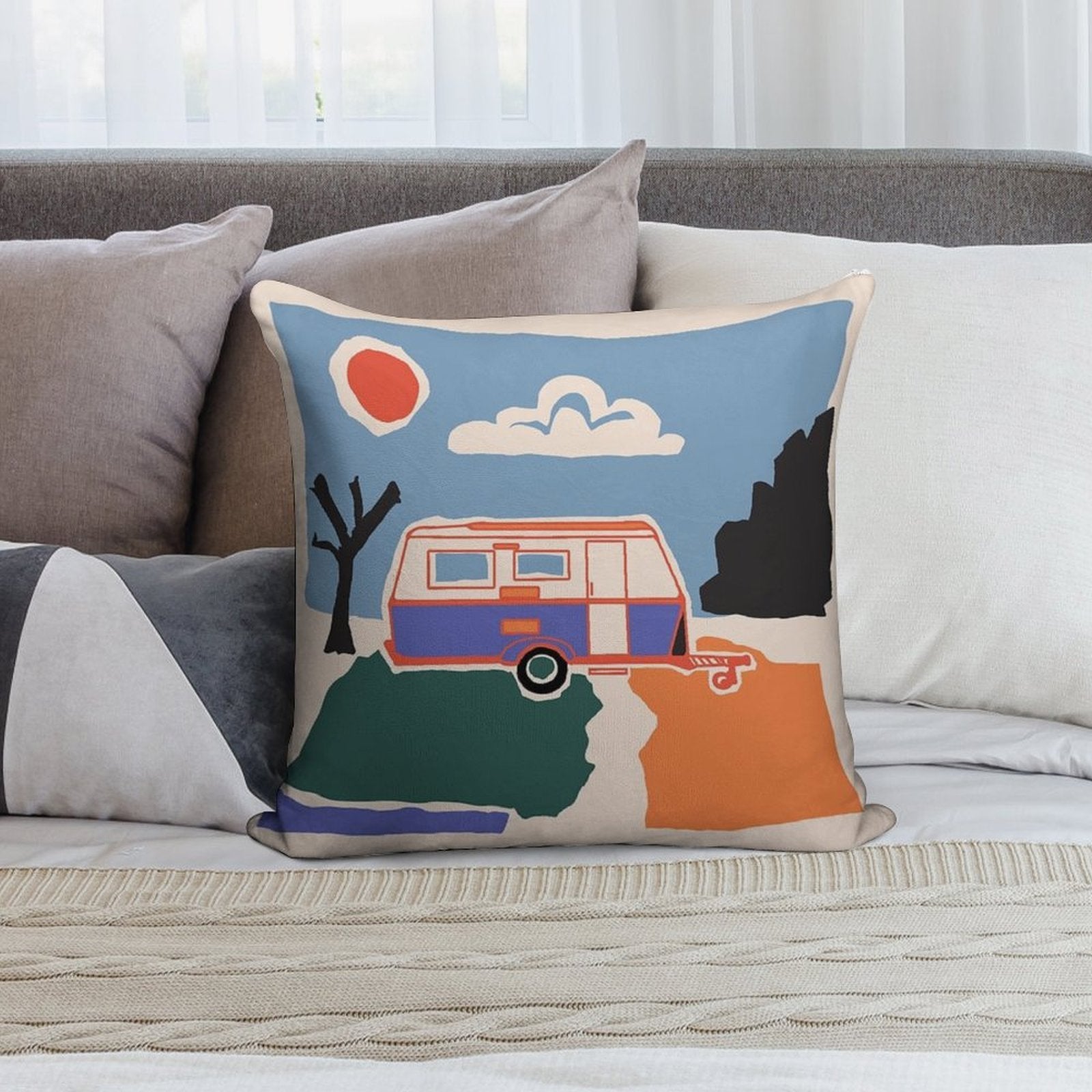 Retro Vintage Caravan Soft Durable Construction Throw Pillow