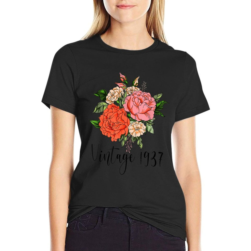 87th Birthday Women Vintage 1937 Cute Rose Carnation Flower  Quick-drying T-Shirt