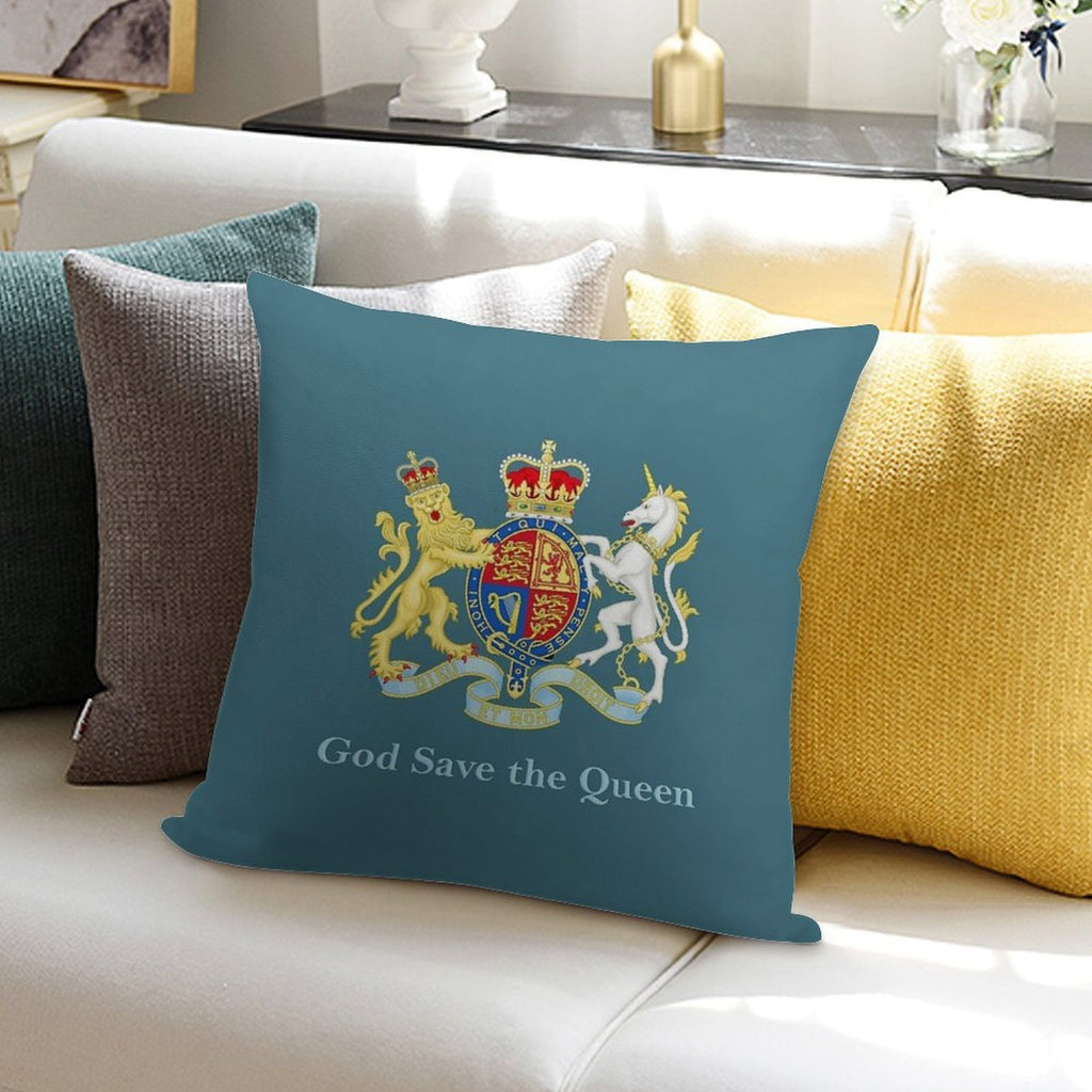 Royal Coat of Arms, Queen Elizabeth, British Monarchy Soft Gift Ready Throw Pillow