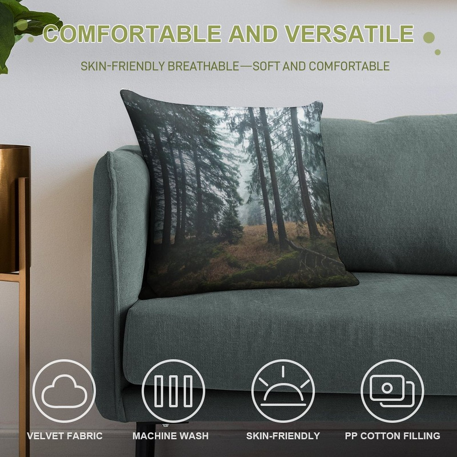 Deep In The Woods  Wild Romantic Misty Retro Fall Wilderness Fairytale Forest With Dark Trees Covered In Fog Soft Anti-Pilling Throw Pillow