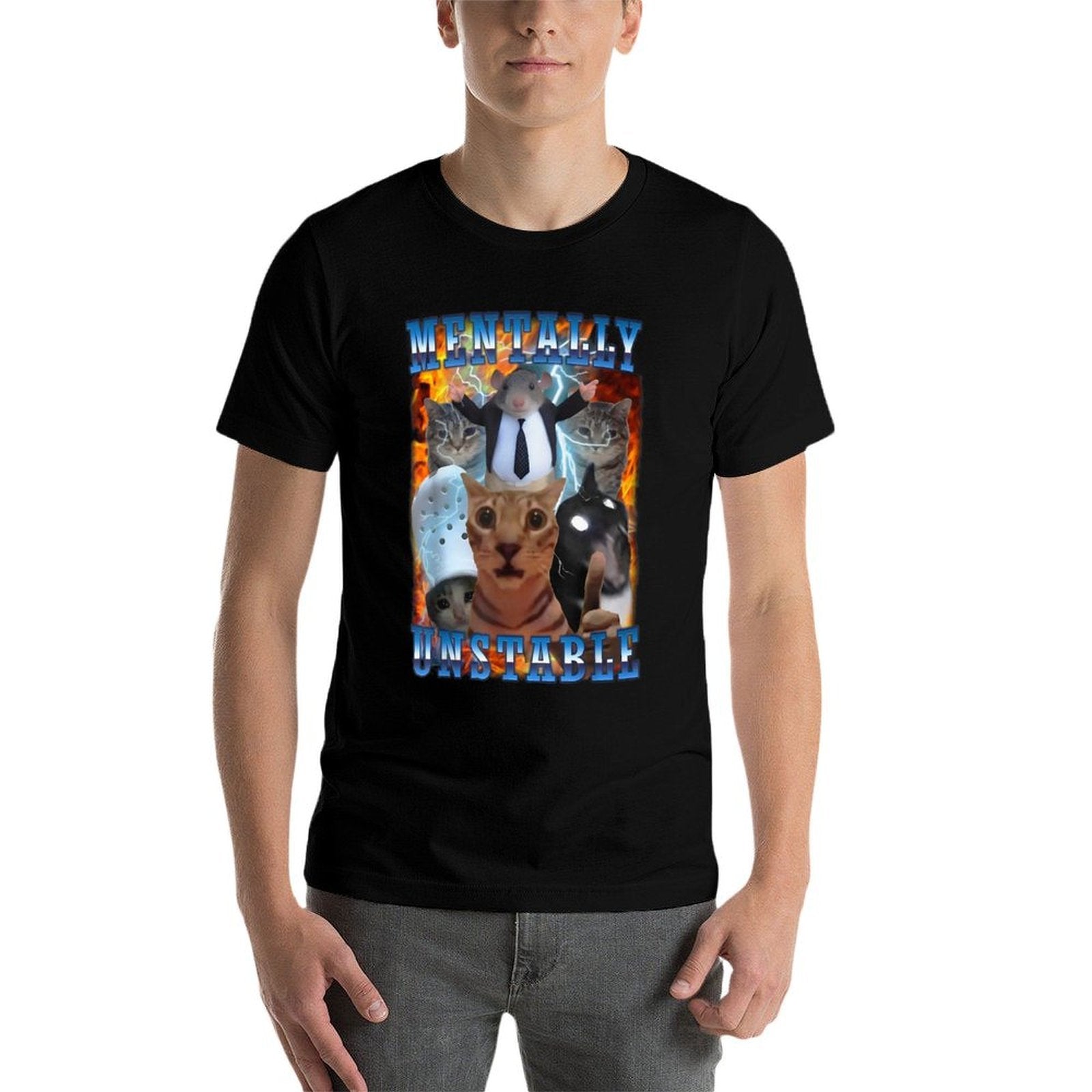 Mentally Unstable Cat  Rolled Sleeves T-Shirt