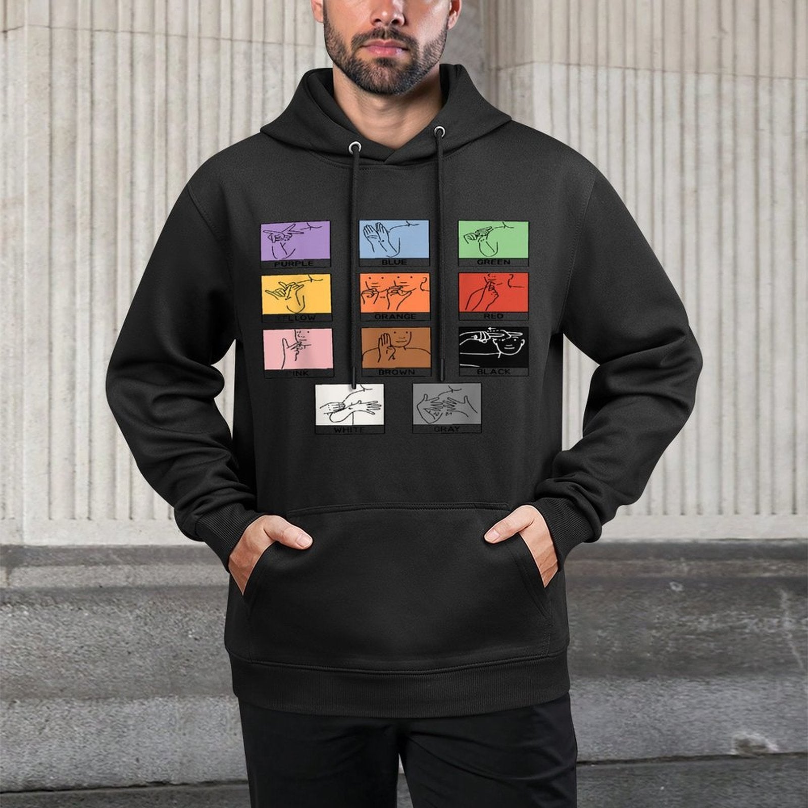Colors ASL Sign Language Deaf Sign Language Simple Asl Customizable Surface Hoodie
