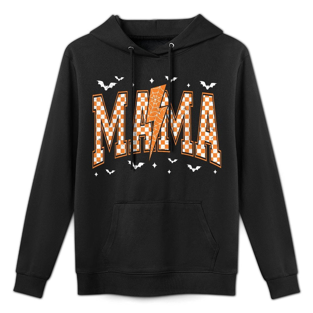 Mama Halloween Costume Spooky Season Women Checkered Bat Colorfast Hoodie