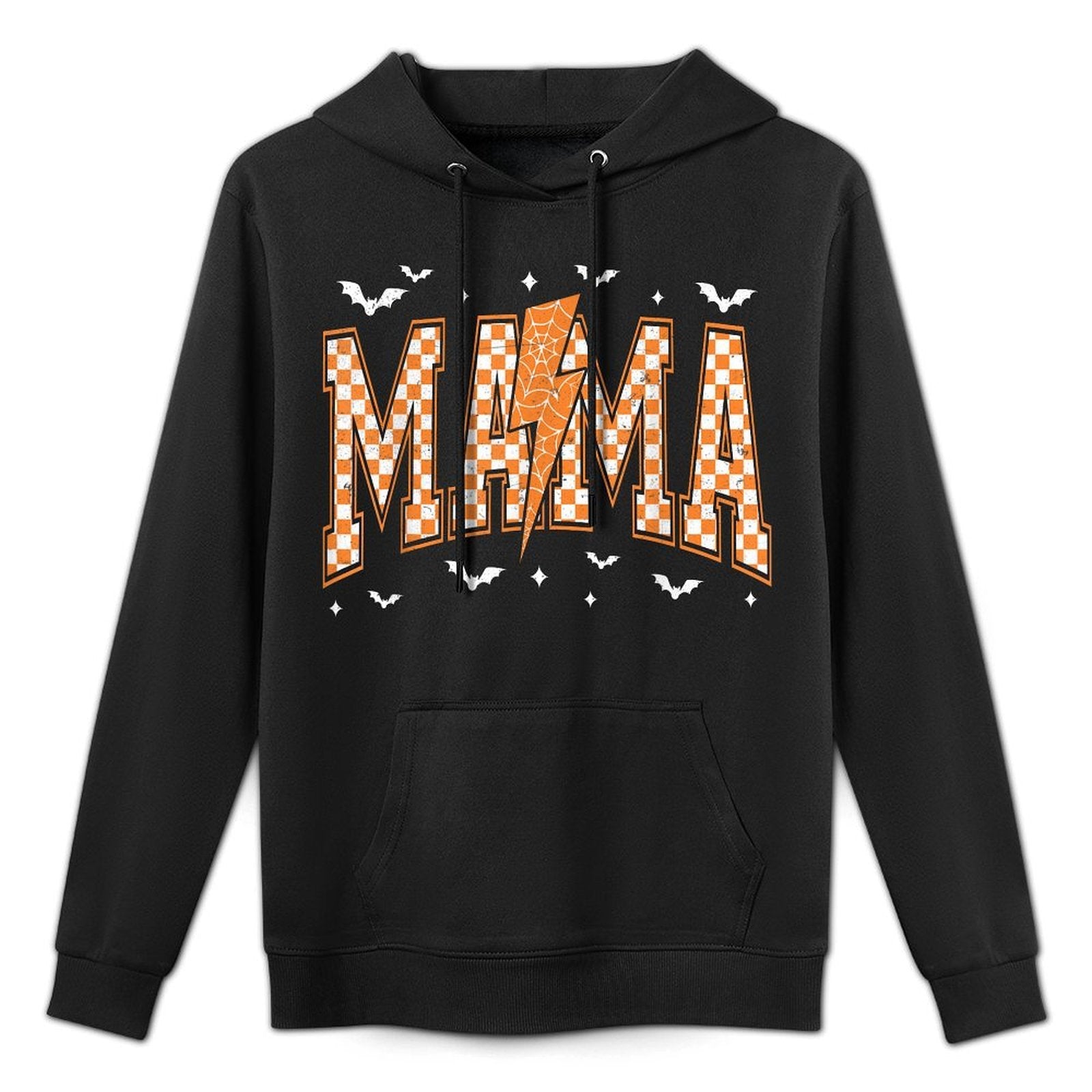 Mama Halloween Costume Spooky Season Women Checkered Bat Colorfast Hoodie