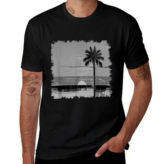Sunset And Palm Tree Simple Tropical Landscape Stylish  Odor-resistant T-Shirt