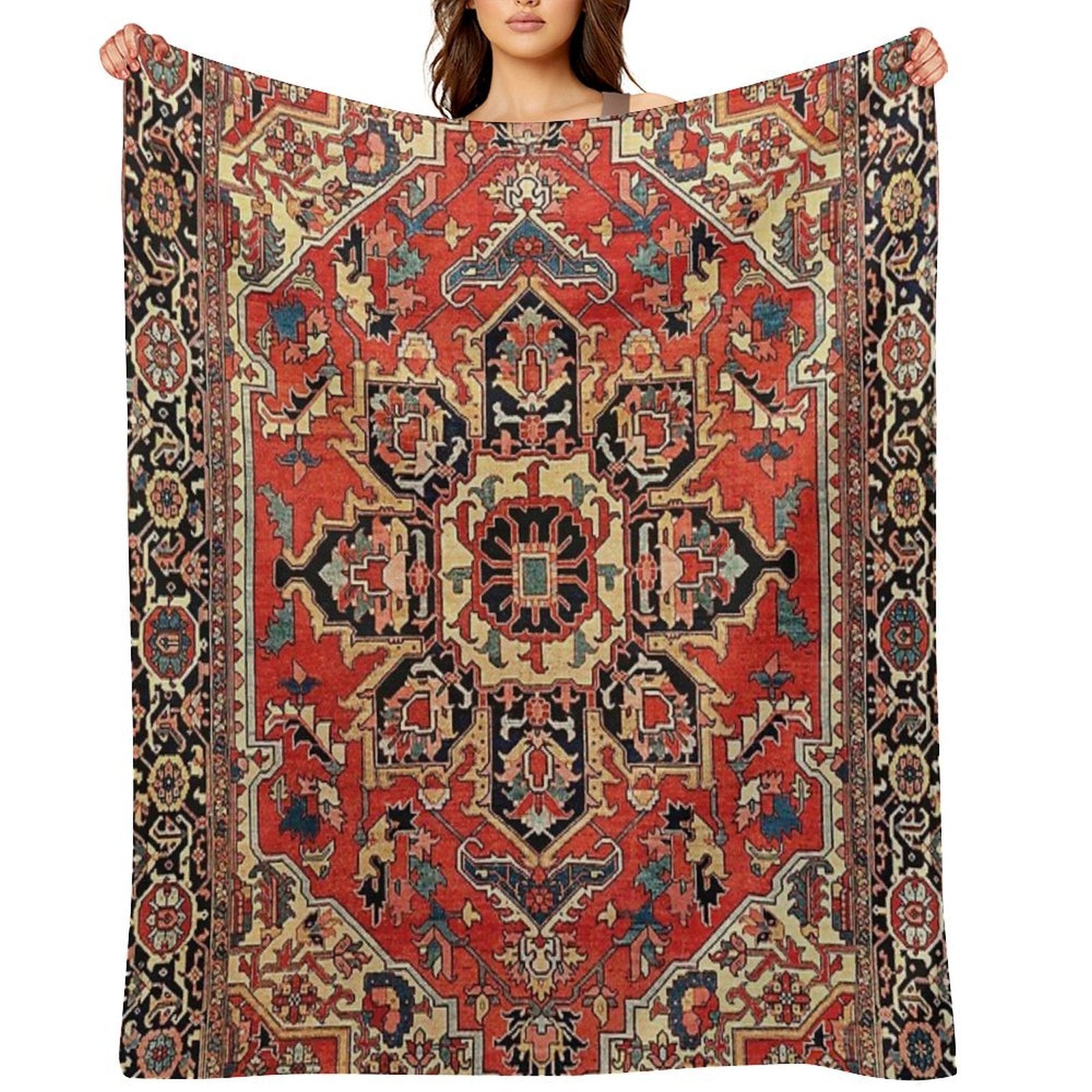 Serapi Antique Persian Carpet Print Plush Throw Blanket