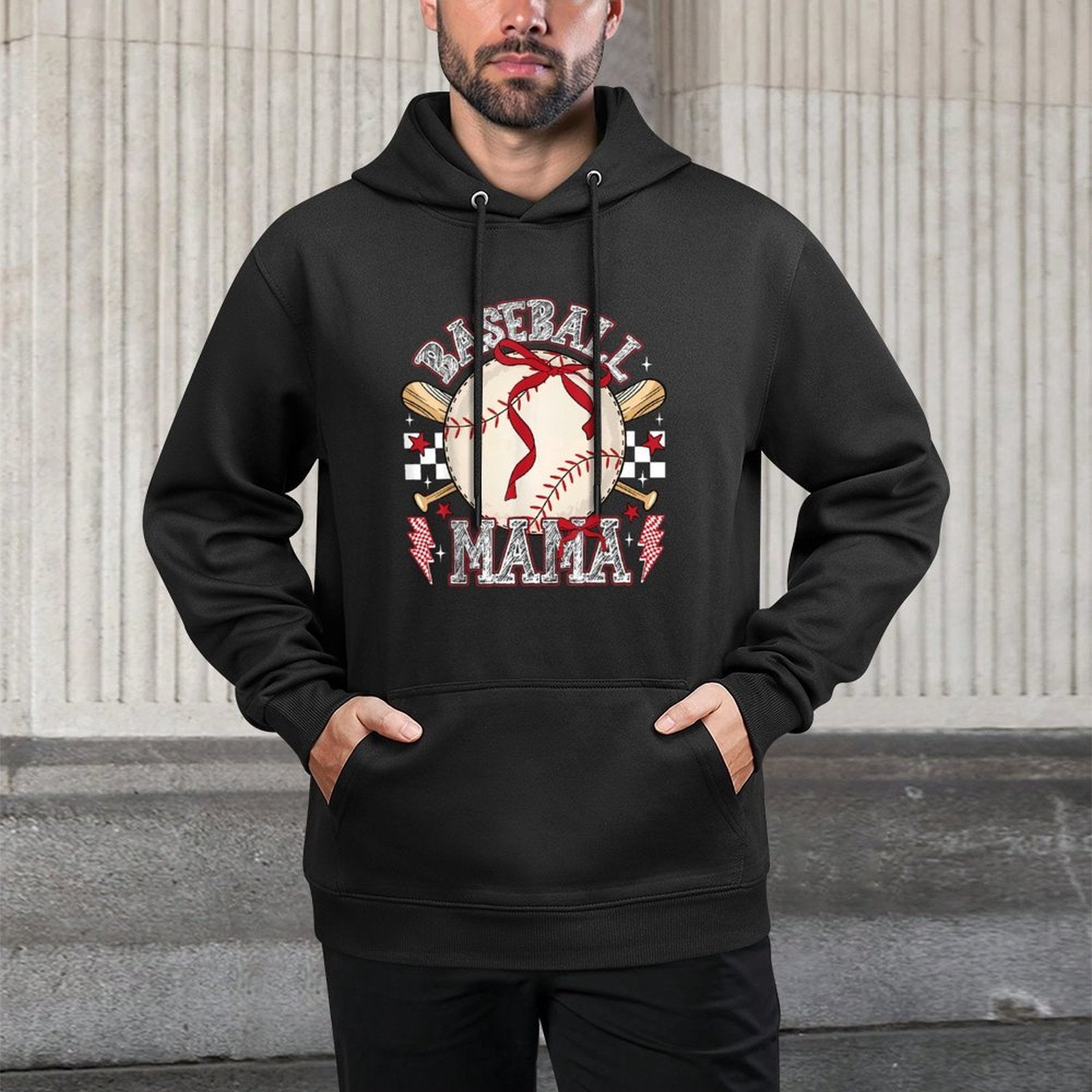 Baseball Mom Coquette Mothers Day Women Girls Baseball Mama Kangaroo Pocket Hoodie