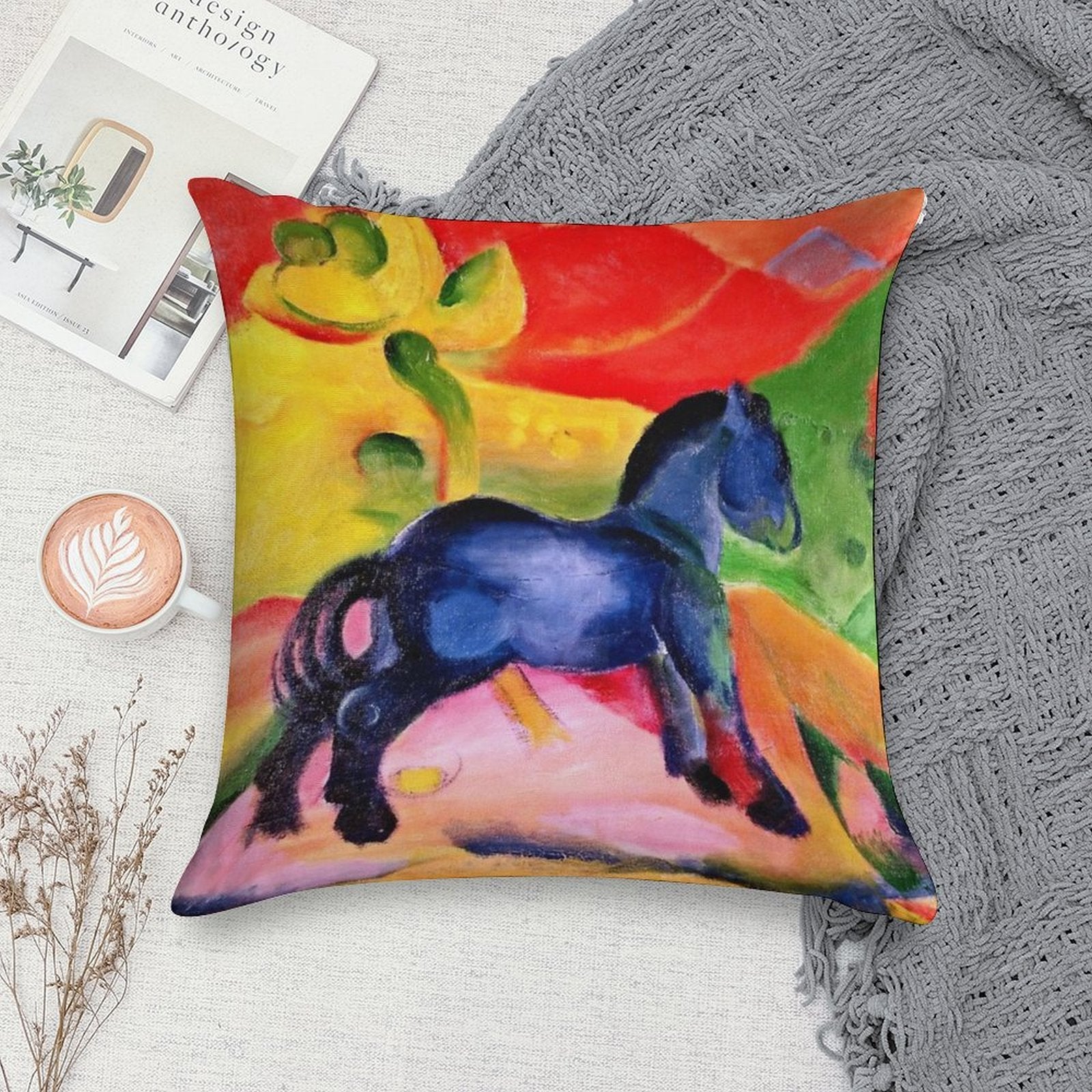Franz Marc - Little Blue Horse Soft Hidden Zipper Throw Pillow