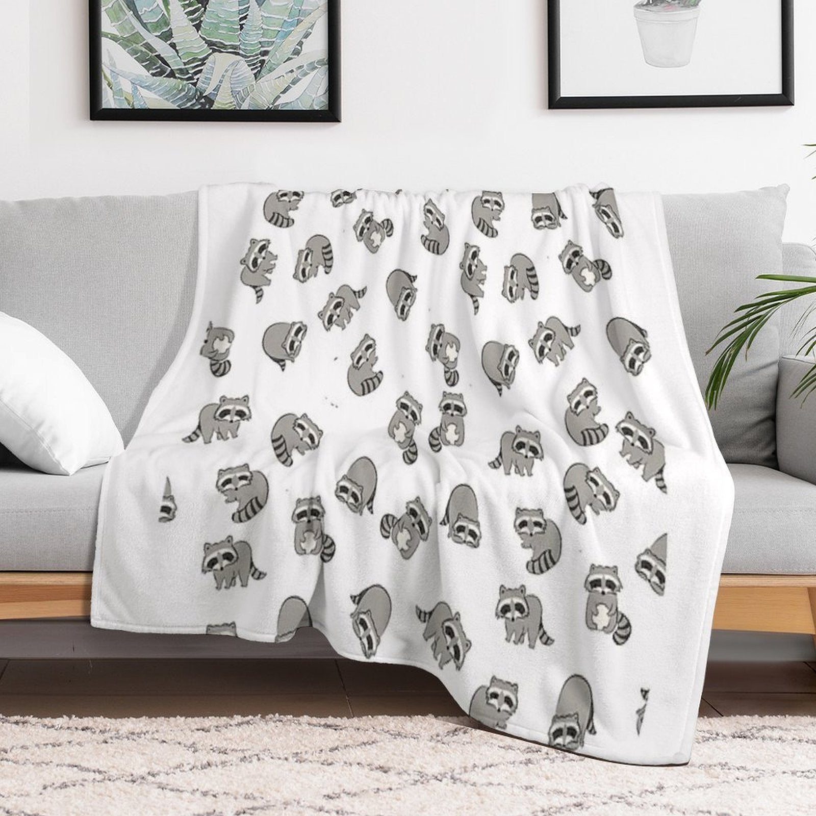 Raccoon Pattern Eco-conscious Throw Blanket