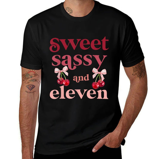 11th Bday Girl Sweet Sassy And Eleven 11 Years Old Cherry  Wrinkle-resistant T-Shirt