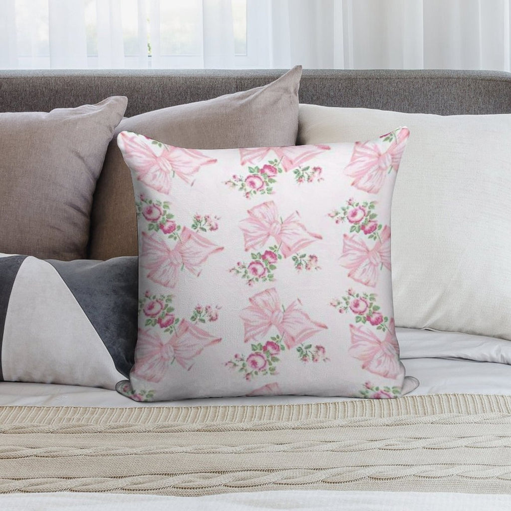 Coquette Floral Bow Pattern Soft Luxury Feel Throw Pillow