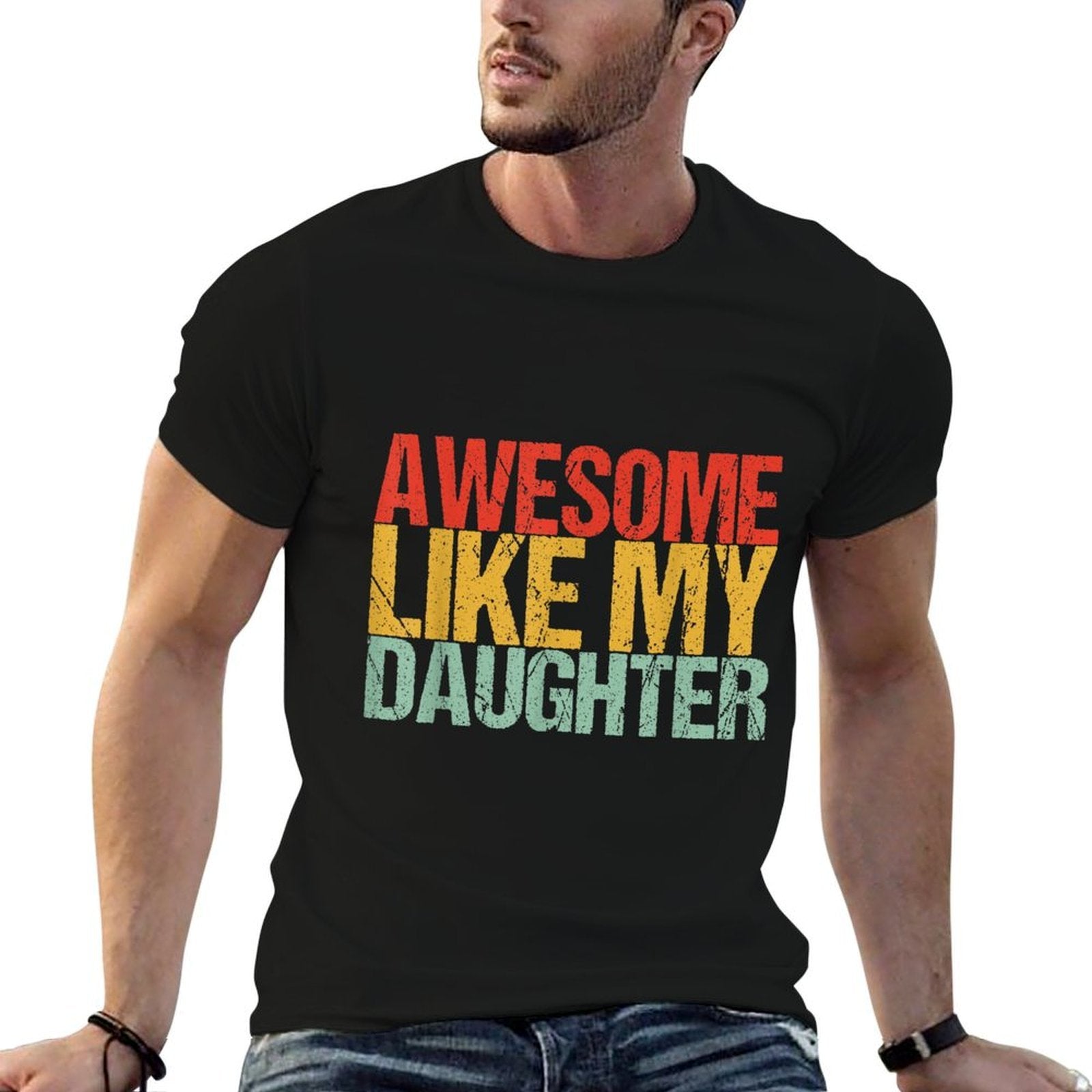 Awesome Like My Daughter Men Funny Fathers Day Dad Retro  Fade-proof Color T-Shirt