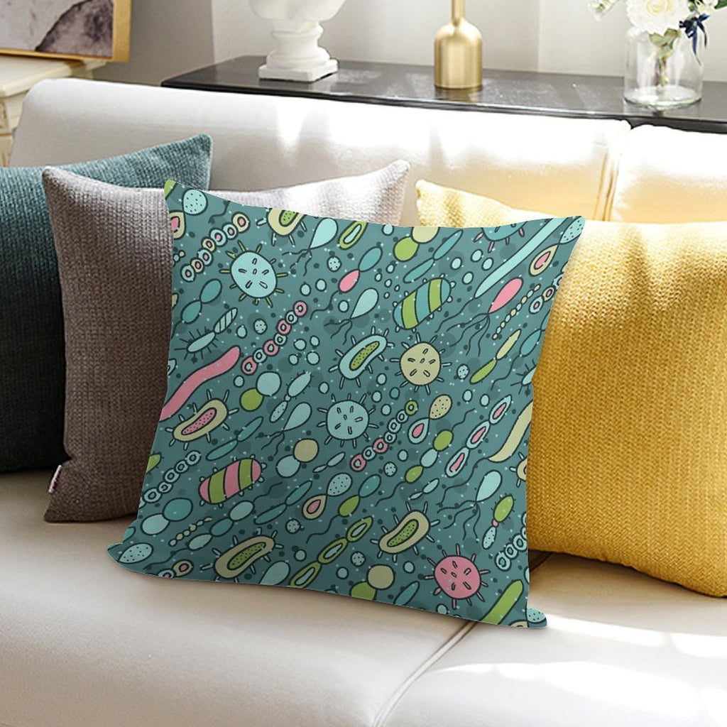 Microbes Pattern. Bacteria Design for Biology Lovers. Virus Illustration. Soft Anti-Pilling Throw Pillow
