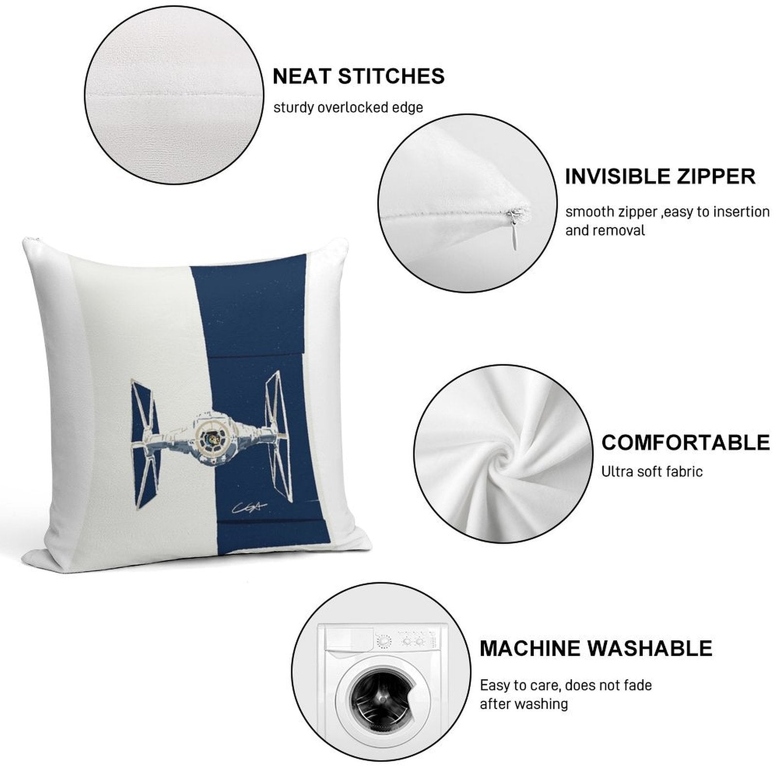 Tie Fighter Soft Hidden Zipper Throw Pillow